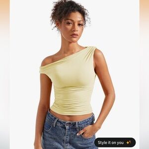 SUUKSESS Ruched Off Shoulder Tops Sleeveless Shirts Y2K Going Out Crop Tank Top